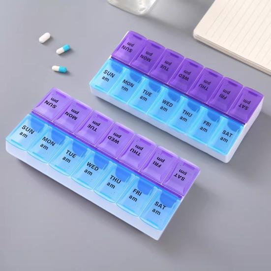 7 Day Weekly AM PM Pill Organizer Large Pill Box with 14 Compartments Twice Daily Medication Supplement Case