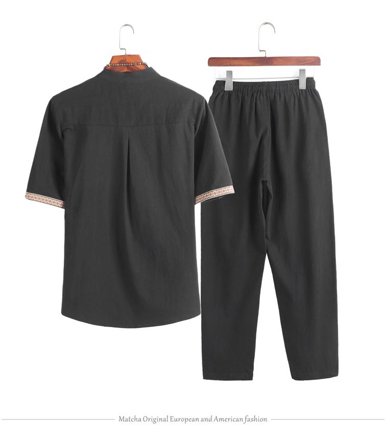 Mens Linen Sets Summer Men Streetwear Jogger Shirts+Long Pants Male Chinese Style 2 Pieces Hanfu Tracksuit Tang Suit