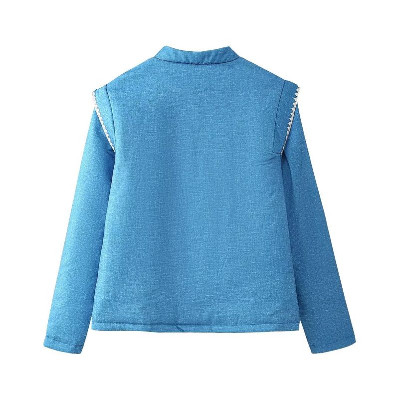 and Winter New Arrivals Women's Clothing Zr European and American Style Export Fashion Versatile Printed Denim-Colored Cotton Long-Sleeve Jacket