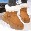 Fashion Furry Thick Warm Snow Boots Women Retro Buckle Detor Slip On Snow Boots Woman Winter Yellow Brown Platform Booties Female