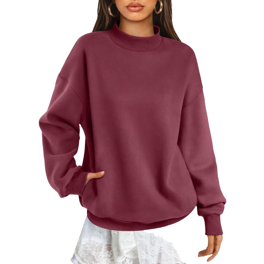 Damen Rollkragenpullover mit Taschen Langarm Freizeit Oberteil