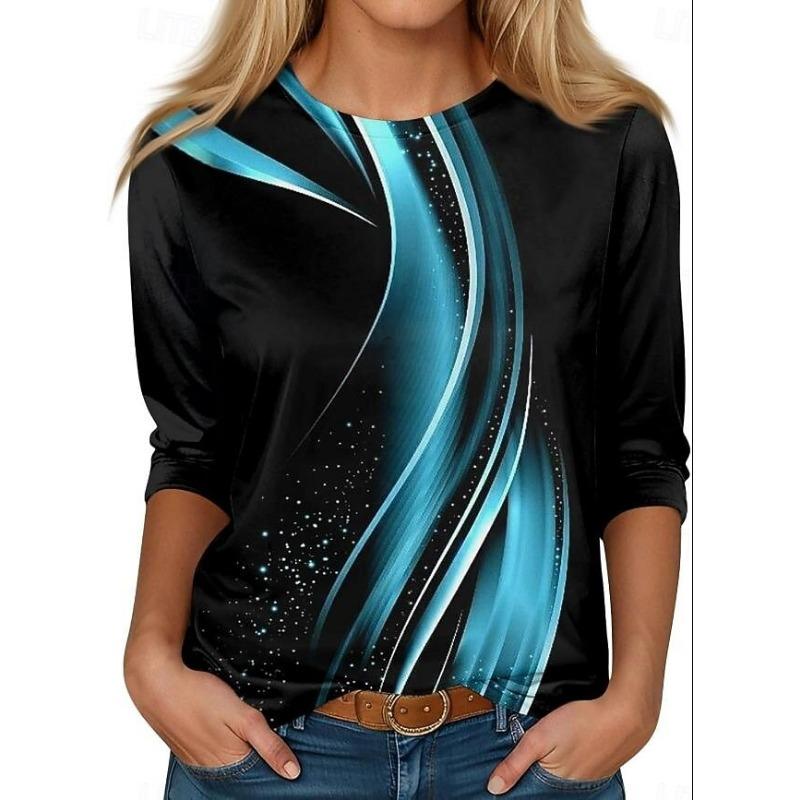 

Women s Casual T-shirt 3D Printed Round Neck Retro Elegant Long Sleeves Women s Fashion Pullover Long Sleeve Tops 3XL