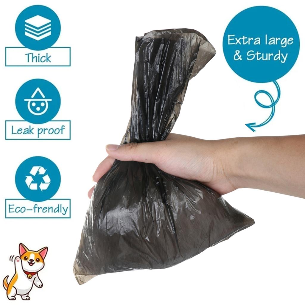 Professional Pets Poo Bags Rolls Strong Thick Leakproof Disposable Waste Bin Bags Perfect For Dogs Cats Puppies Walking Road Black Color