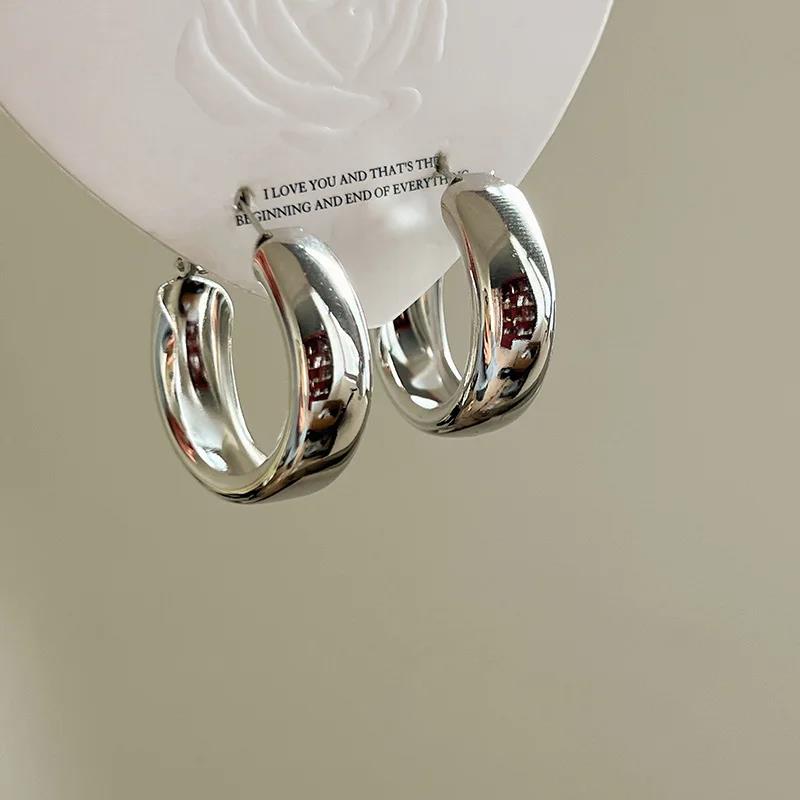 Smooth Round Chunky Hoop Earrings for Women Girls Gold Color Wide Thick Geometric Metal Statement Earrings Vintage Jewelry Gift