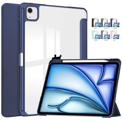 For iPad Pro 13 Inch 2024 Case With Pen Holder Acrylic Clear Hard Back Smart Cover For iPad Pro M4 iPad Air 11 13 2024 M2 Case