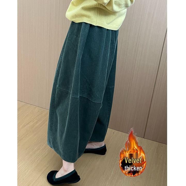 Autumn Corduroy Patchwork Wide-Leg Pants: Slimming & Versatile Korean Style Casual Wear for Women
