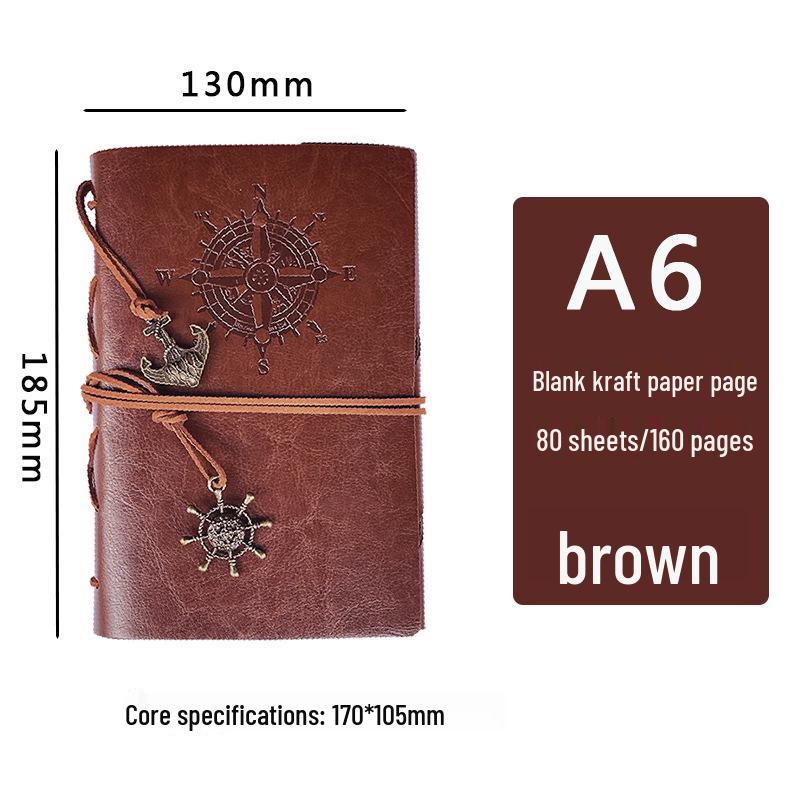 Large Pirate Leather Cover Retro Loose-Leaf Notebook with Multicolor Strap