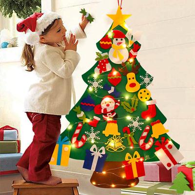 DIY Filz Weihnachtsbaum Frohe Weihnachten Dekorationen für Zuhause 2024 Navidad Weihnachtsbaum mit Licht Weihnachtsschmuck Neujahrsgeschenk