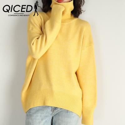 Einfarbig Rollkragen Pullover Herbst und Winter Lose Strick Pullover Damen