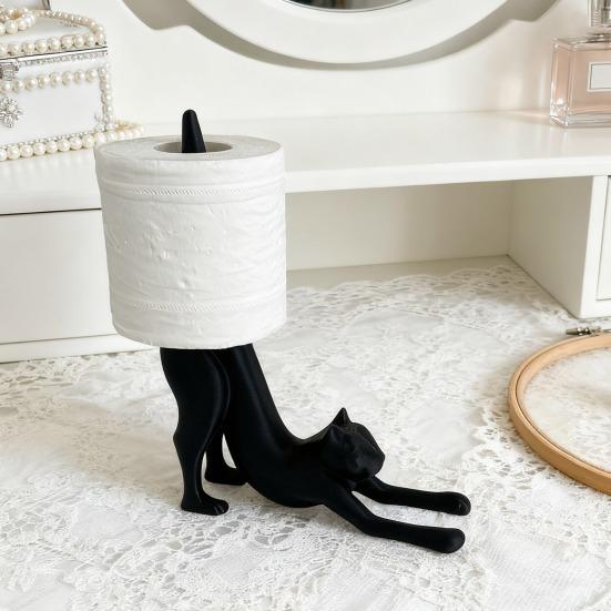 Cat Toilet Paper Holder Desktop Fun Roll Paper Holder Black Leopard Cat Toilet Roll Dispenser for Bathroom Decoration Storage