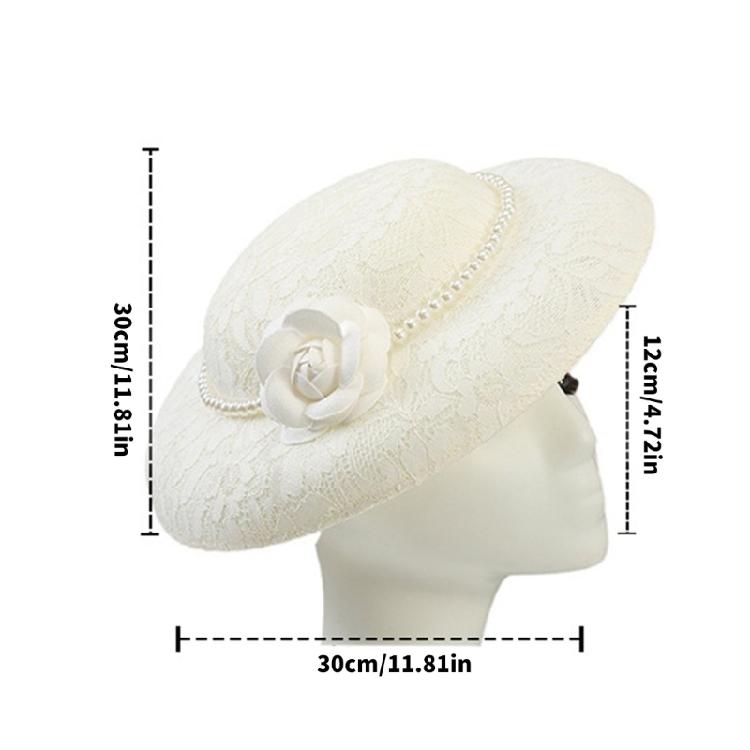Elegant Pearls Decorated Hat Breathable Linen Stylish Lace Embroidered Bucket Hat For Outdoor Photography