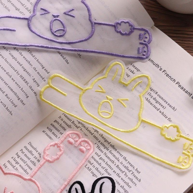 Cute Rabbit Embroidery Bookmarks Colorful Cartoon Transparent Page Marker For Students Reading Gift Daily Use
