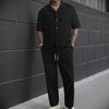 2pcs Set Men's Short Sleeve Shirt + Pants Suits for Men Beach Wear Tracksuit Solid Color Shirts Sweatpants Hawaiian Vacation