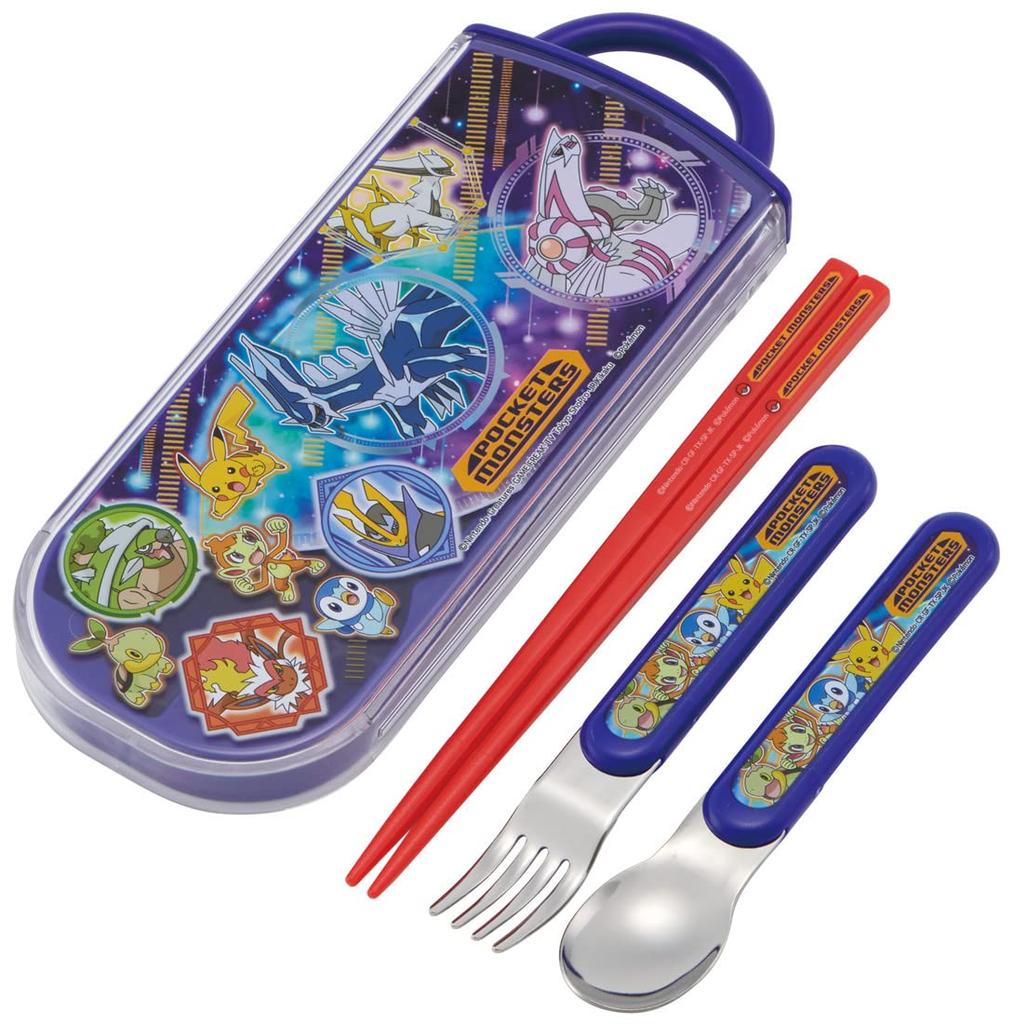 Skater Antibacterial Slide Trio Set Size Made in Children's (Lunch Box, Chopsticks, Spoon, Fork) - Pokémon Design, 22, Boys, Japan, TACC2AG-A