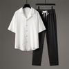 5-point Sleeve Casual Suit Men's Thin Linen Short Sleeved Sports Cotton Solid Color Chinese Style Two-piece Set Men