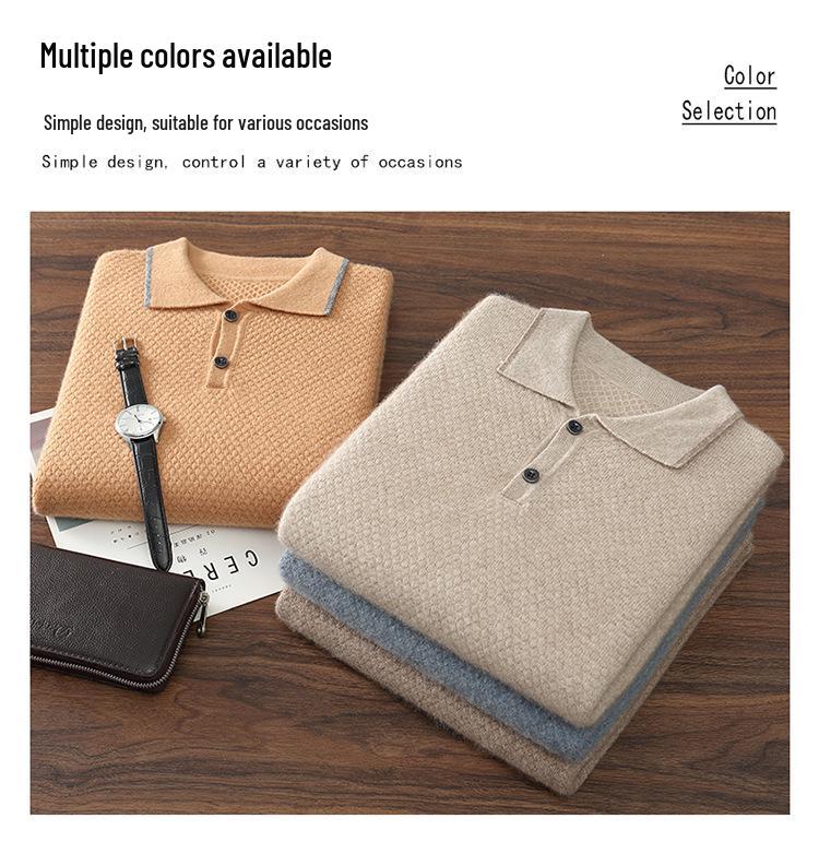 Men's Cashmere Polo Neck Short Sleeve Sweater - Autumn/Winter Business Casual