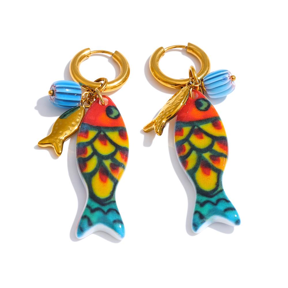 

Yhpup Stainless Steel Colorful Resin Fish Drop Earrings for Women Ocean Style Golden PVD Plated Vintage Fashion Jewelry Trending