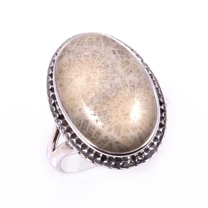 Natural Fossil Coral Gemstone Handmade 925 Solid Sterling Silver Ring S.8 l6g34