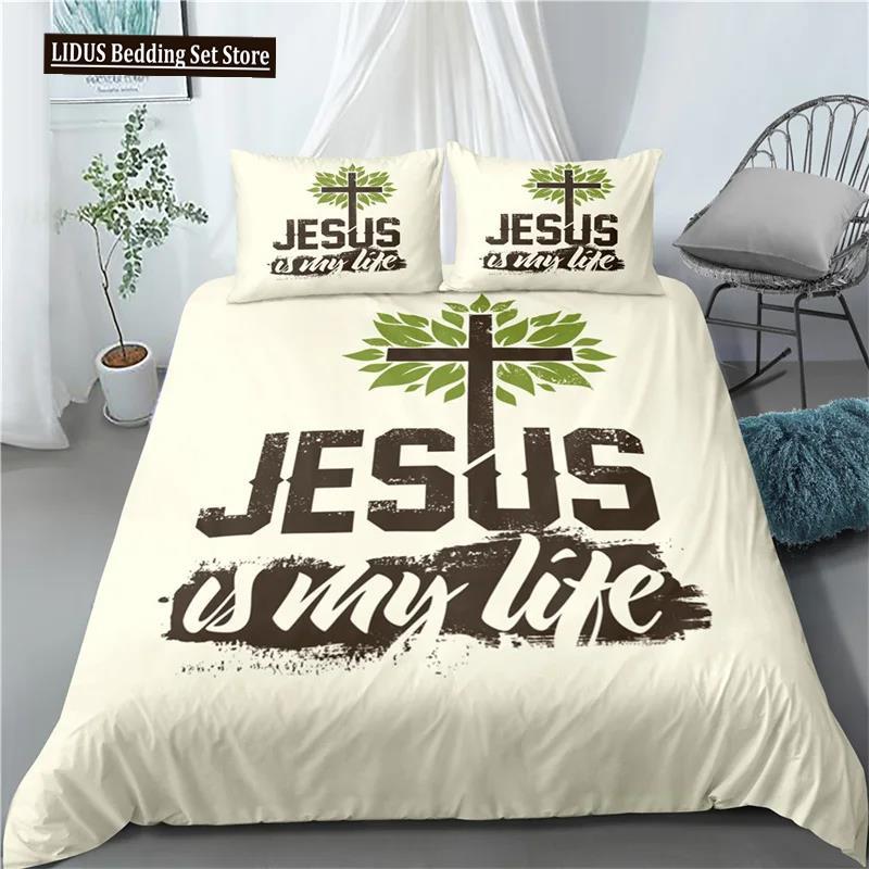 3D Jesus Duvet Cover Set Christian Sacred Jesus Polyester Bedding Set Cross Comforter Cover Suitable For Christian Jesus King