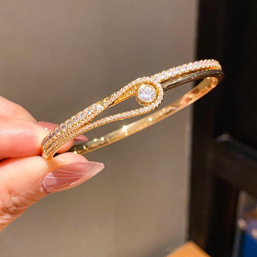 Minimalist Zircon Drop Bangle Bracelet For Women With Gold Plated Copper Jewelry