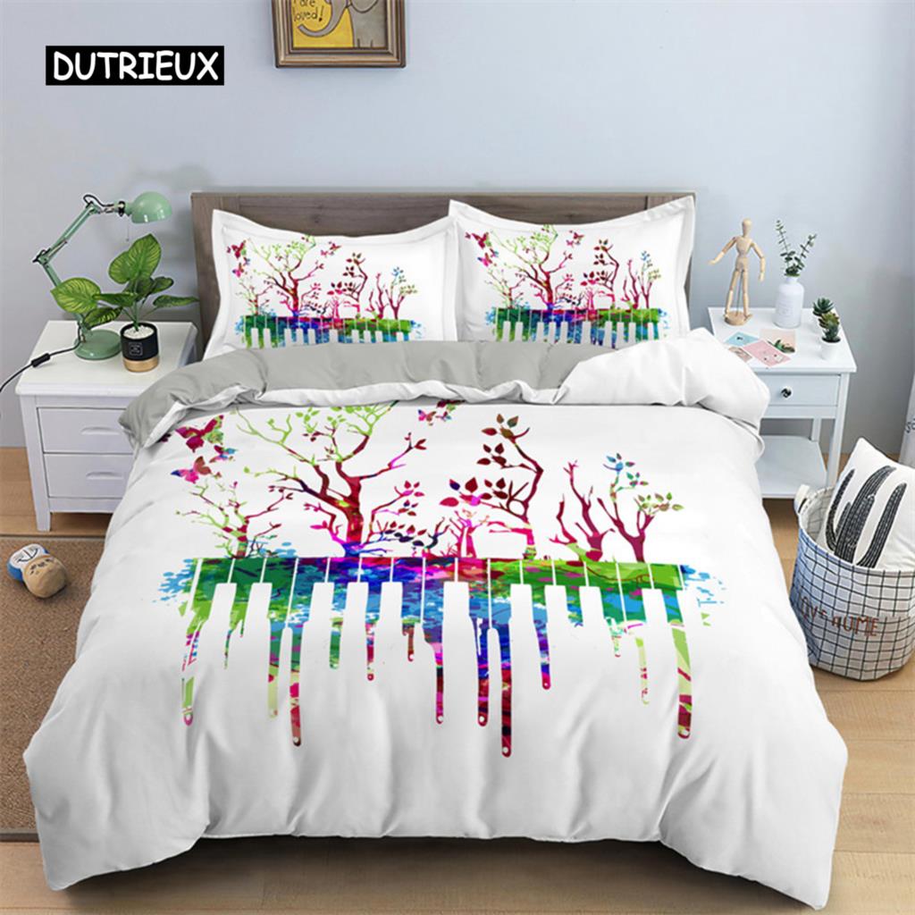 Musik Thema Bettbezug Mikrofaser Musiksymbole Bettdeckenbezug Geigen Klavier Muster Bettwäsche Set Twin King Single Queen Größe