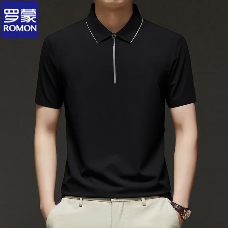 ROMON Men's Ice Silk Zipper Polo Shirt