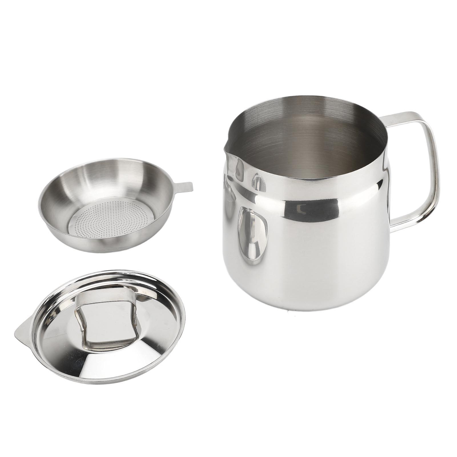 304 Stainless Steel Oil Filter Pot Multipurpose Large Capacity Bacon Grease Container Oil Filter Tank for Kitchen Supplies