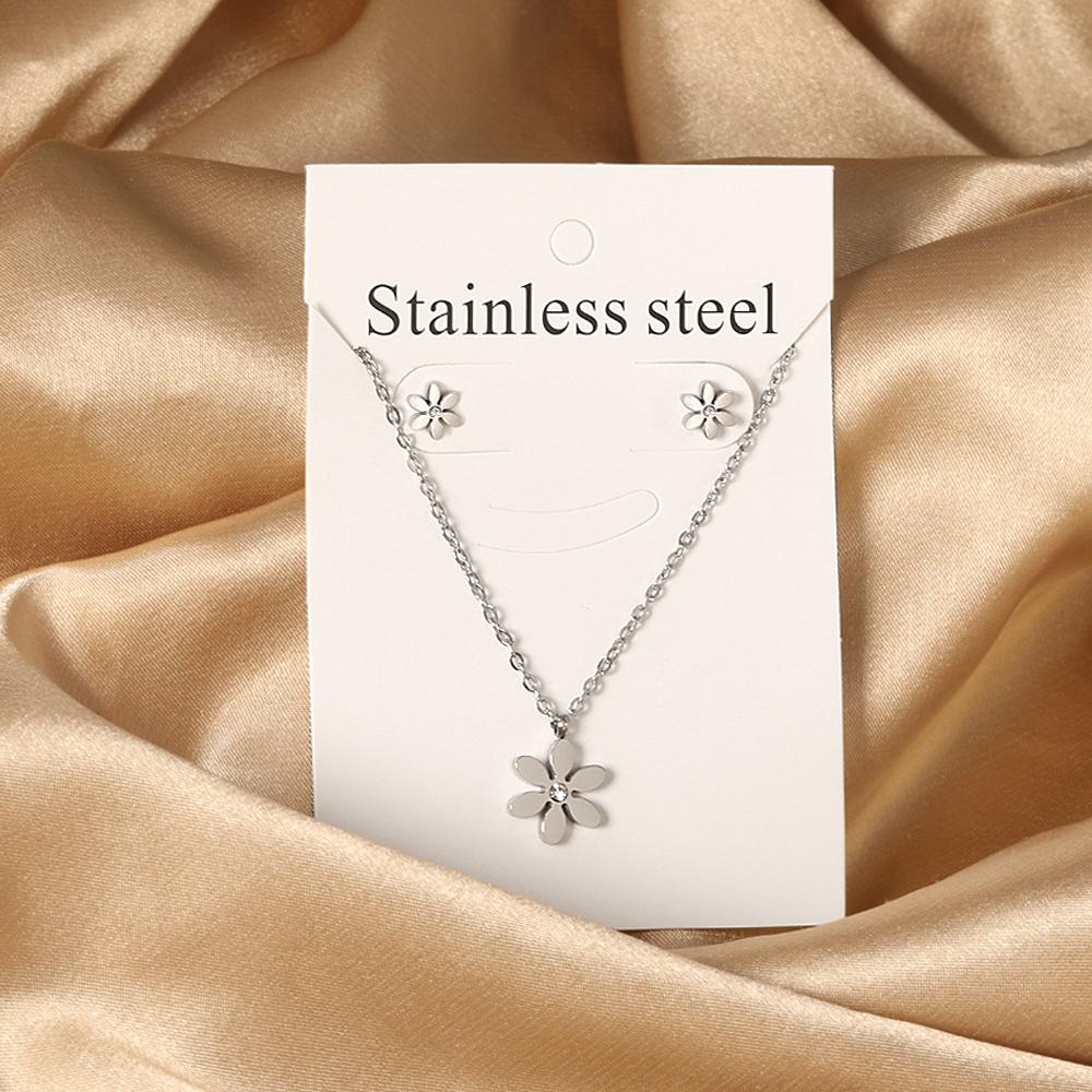 Cubic Zirconia Necklaces Zircon Sets For Women Tiny Stainless Steel Gold Plated Pendant Necklaces And Earrings Sets Wedding