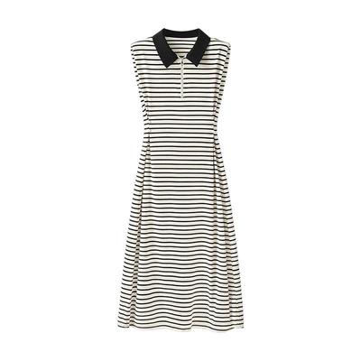 Women's Polo Collar Contrast Stripe A-Line Dress
