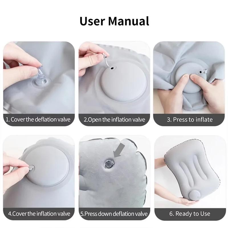 Ultralight Inflatable Pillow Flocking Neck Ergonomic PVC for Office Nap Outdoor Camping Travel Backpacking