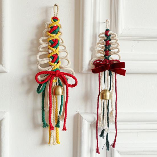 1/3Pcs Christmas Pendant with Golden Bells Colorful Rope Hand-Woven Christmas Tree Shape Seasonal Pendant Holiday Decoration