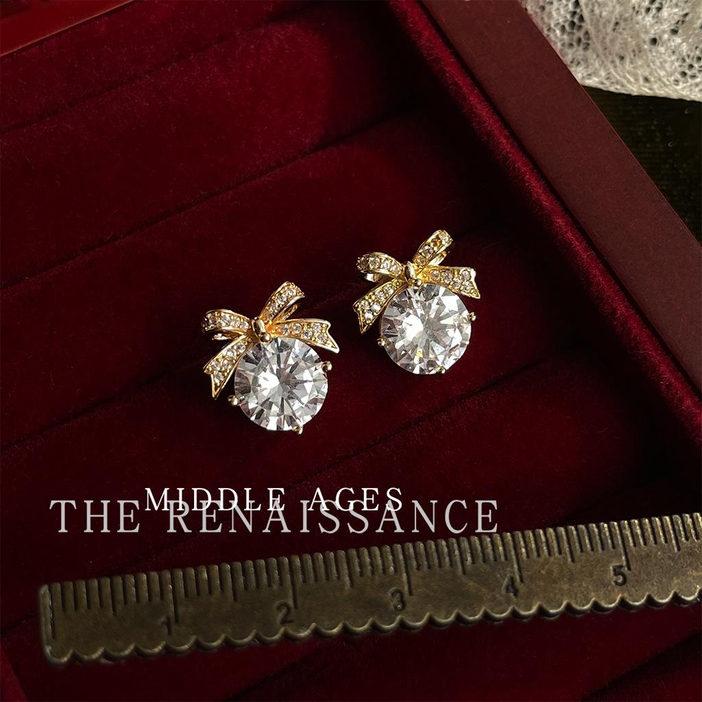 Christmas Vintage Pre-Owned Cubic Zirconia Bell Bow Earrings - Light Luxury Creative Jewelry