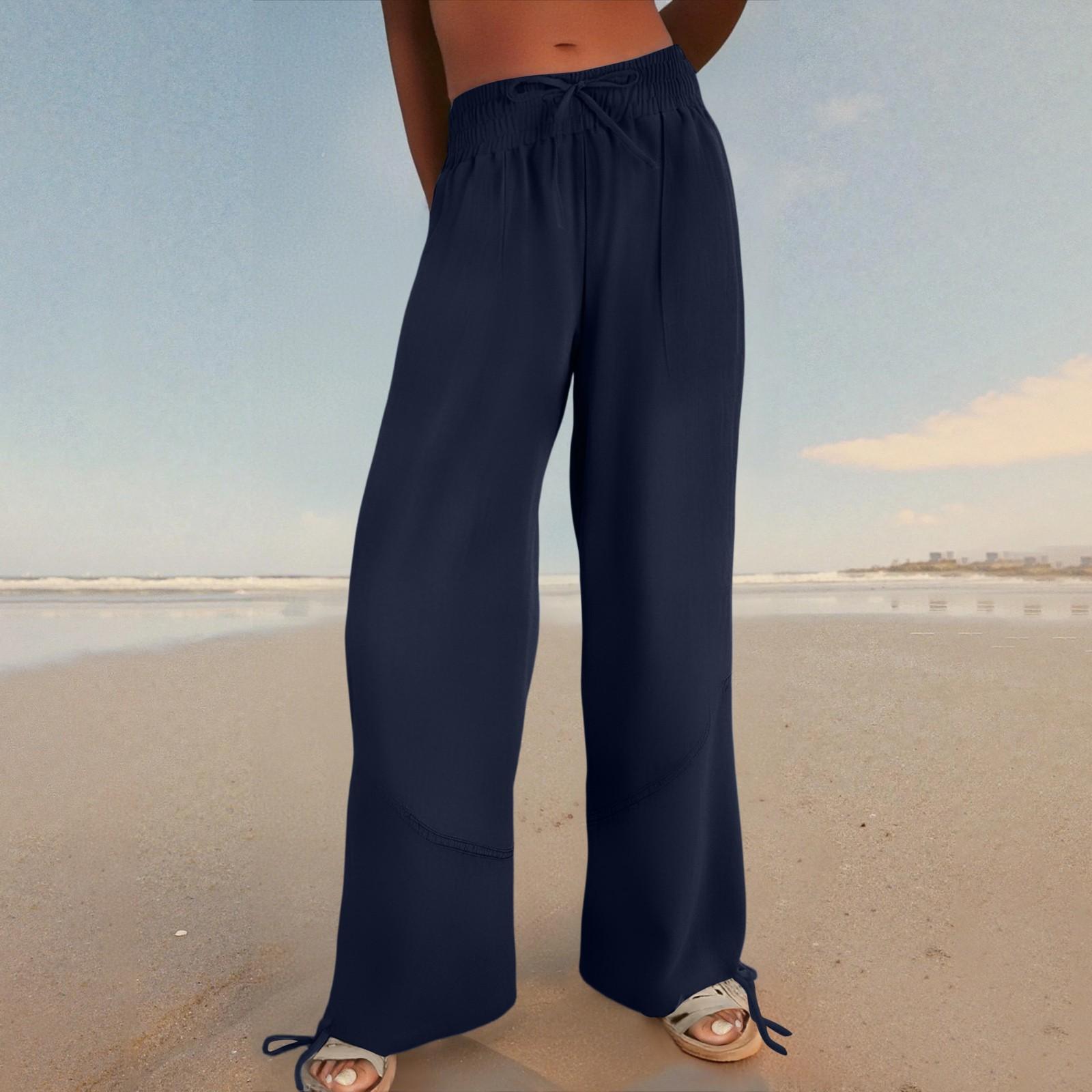 

Женские модные свободные однотонные повседневные брюки с эластичной резинкой на талии и карманами XXL темно-синий