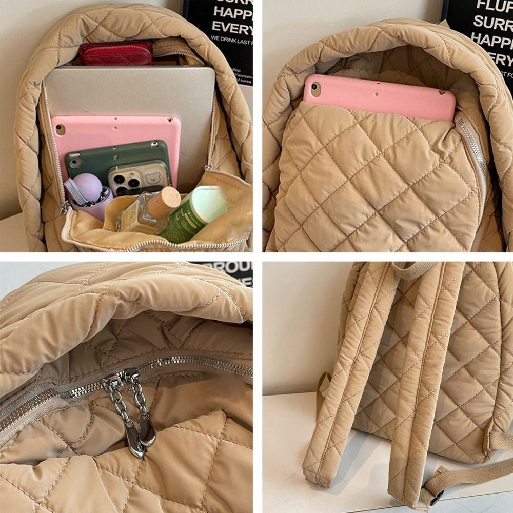 Simple Down Cotton Padded Large Capacity Backpack Lightweight Solid Color Schoolbag Puffy Quilted Shoulder Bags for Students
