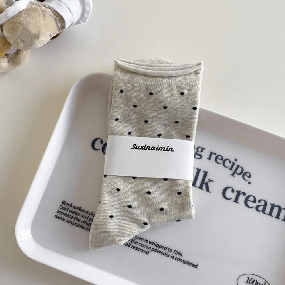 Sweat Absorbent Mid-Tube Socks Curled-edge Women's Socks Comfortable Polka Dot Socks  Summer