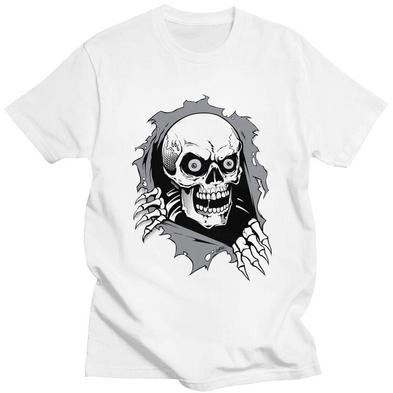 Custom Torn Metal Skull T Shirts for Men Pure Cotton Tees Gothic Skeleton Tshirts Casual Tshirt Clothes