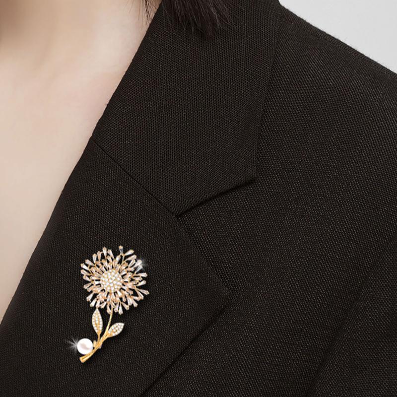 SUYU Luxury Copper Micro-Set Cubic Zirconia Dandelion Brooch Female Suit Shiny Accessories Gift
