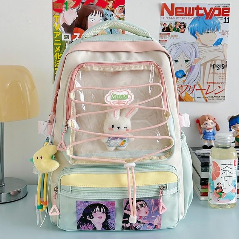 Japanese Stylish Transparent Backpack For High School Students With Large Capacity And Geometric Pattern
