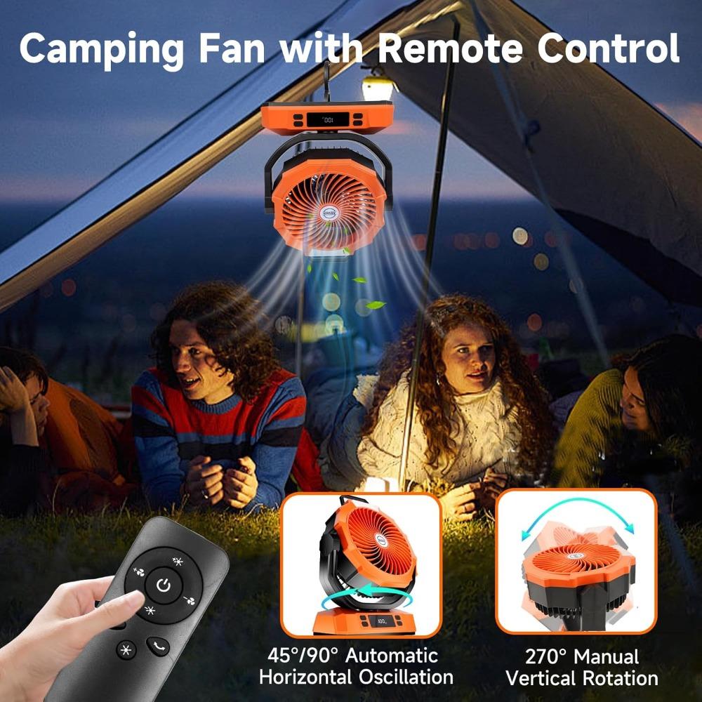 US Shipping Rechargeable Portable Camping Fan 12 Inch 40000mAh Battery Powered Fan with LED Light Digital Display Timer 6