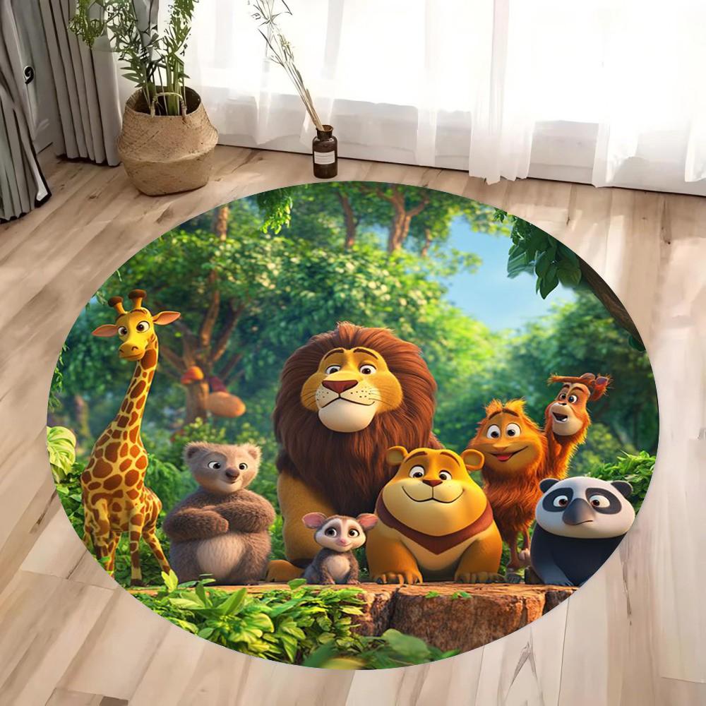 

Round Cute Black Cat Pattern Carpet with Colorful Gradient Edge for Living Room Bedroom Modern Soft Area Rug Home Decoration 80cm