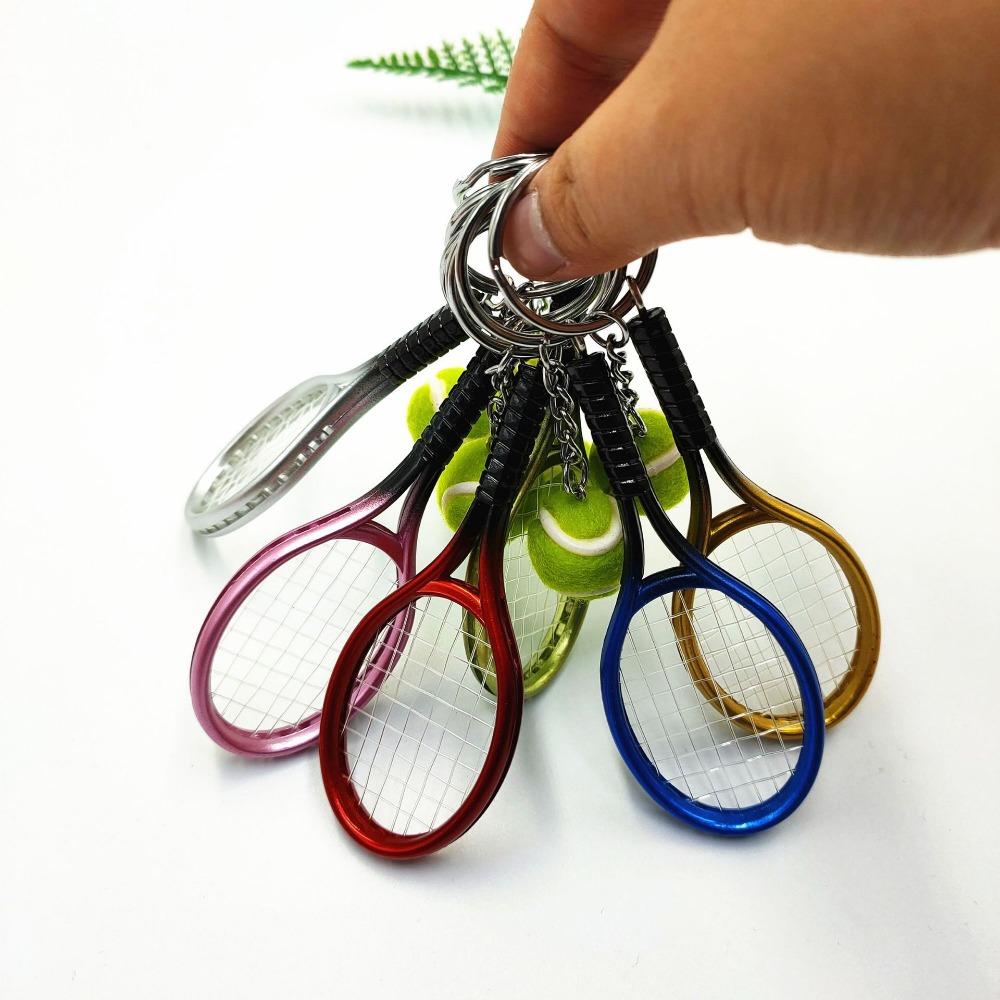 Creative Design Personality Simulation Tennis Racket Pendant Key Chains for Women Men Stainless Steel Backpack Accessories Gift