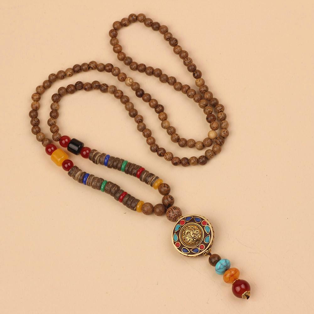 Originální etnický retro dlouhý řetízek na svetr, Nepálské vintage doplňky, Tibetský styl, Literární a univerzální náhrdelník pro muže a ženy