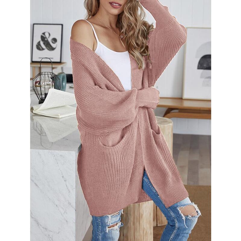 Women's Autumn/Winter Knitted Solid Colour Pocket Cardigan Sweater