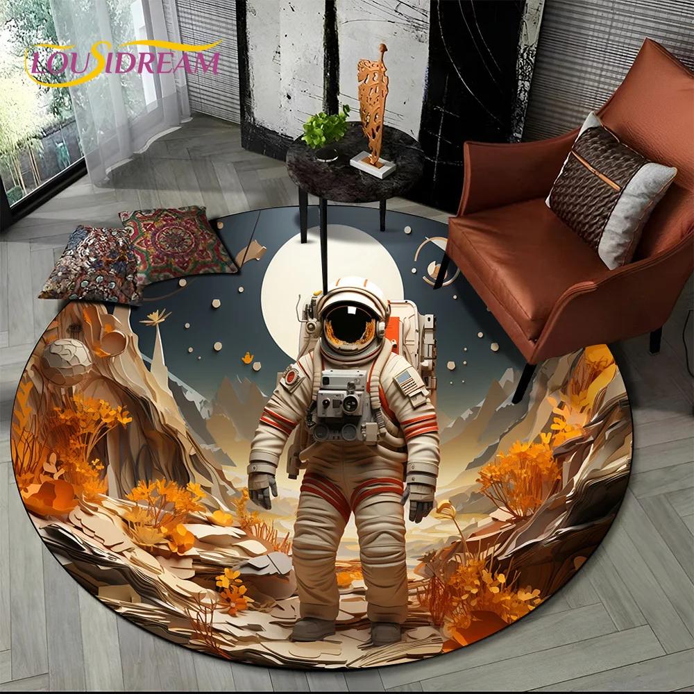 Astronaut Universe Spaceman 3D Outer Space Cartoon Round Area Carpet Rug for Living Room Bedroom Kid Decor,Pet Area Rug Non-slip
