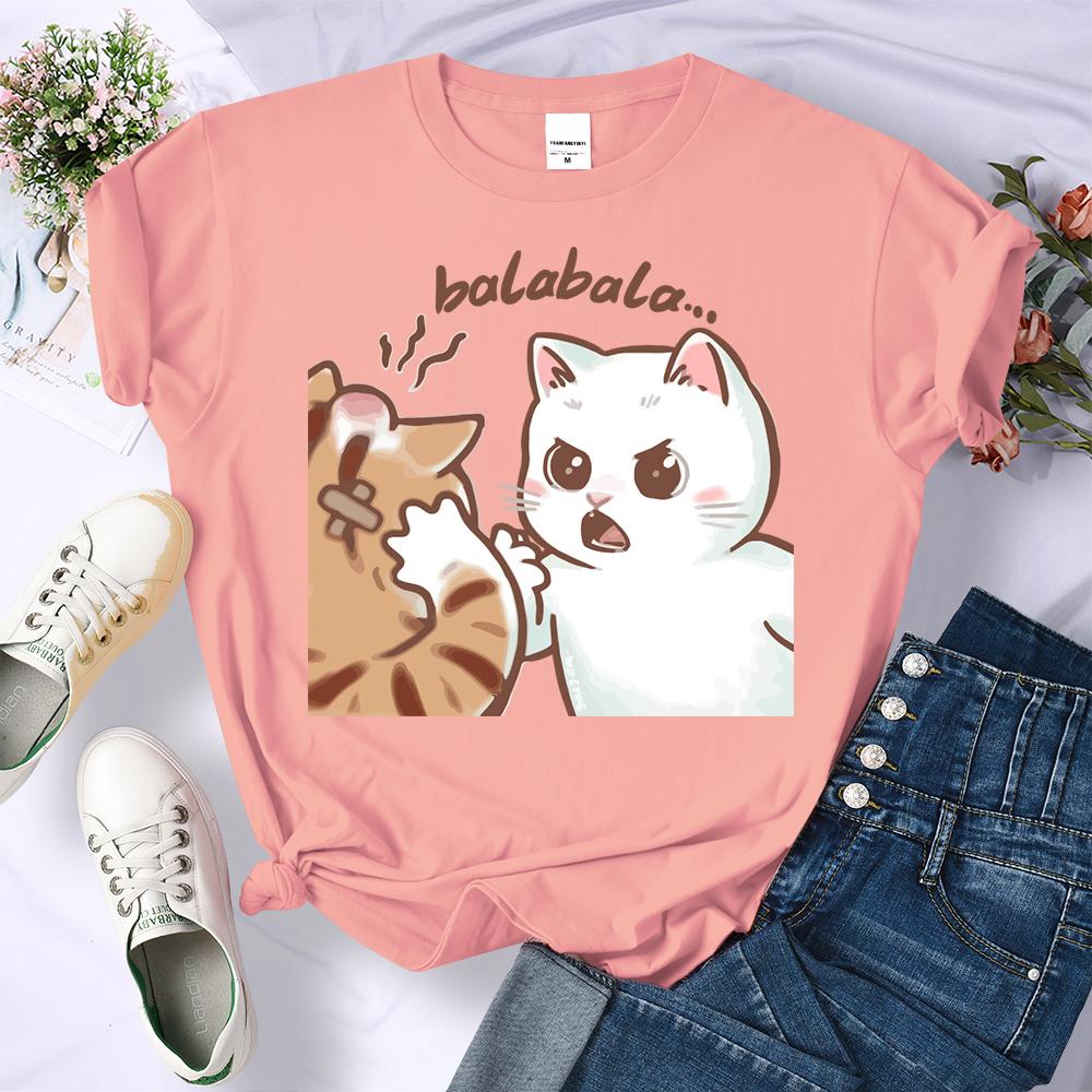 Summer Fun Two Cats Arguing 3D Printed Female T-Shirt Summer O-Neck T Shirt Womens Fashion All-Match Clothing Soft Hip Hop Sportswear