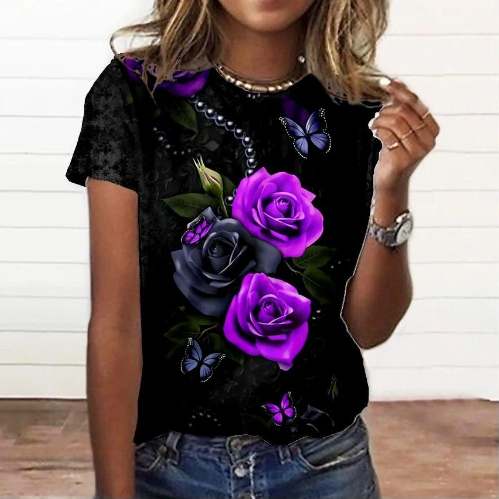 Women's T-shirt Summer Round Neck Women's T-shirt Fashion Short Sleeve Casual 3D Printed Women's Clothing Street Wear