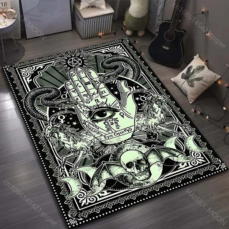 Personalizovaný koberec s potiskem očí a tmavé palmy pro ložnici, obývací pokoj, k posteli, k pohovce, podlahová rohož, moderní domácí dekorace, prostorový koberec