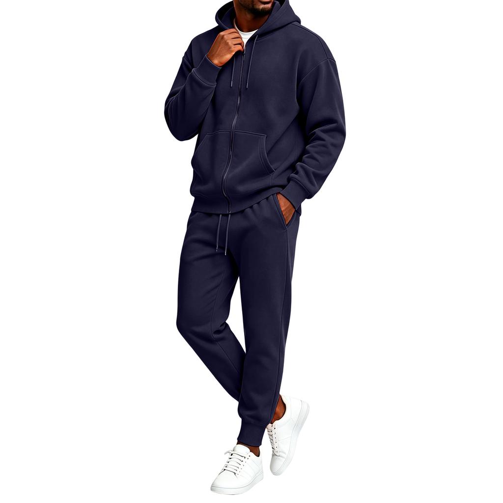 Unisex Zip Up Hooded Sweatshirt and Jogger Pants 2 Piece Set for Casual Streetwear