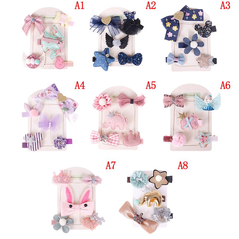 5Pcs//Set Kid Baby Girls Lovely Hair Clip Bowknot Hairpin Cartoon Barrettes Soft