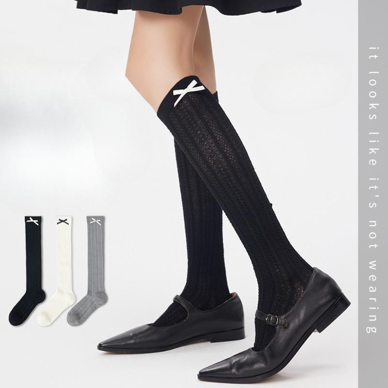 

Mid-calf Socks, Women s Summer Thin Bow Lolita Cute Mesh Calf Socks 1 pair чорний